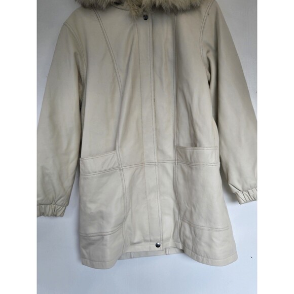 Excelled Collection Coat Womens LP White Leather Faux Fur Old Money Winter Long - Picture 3 of 11
